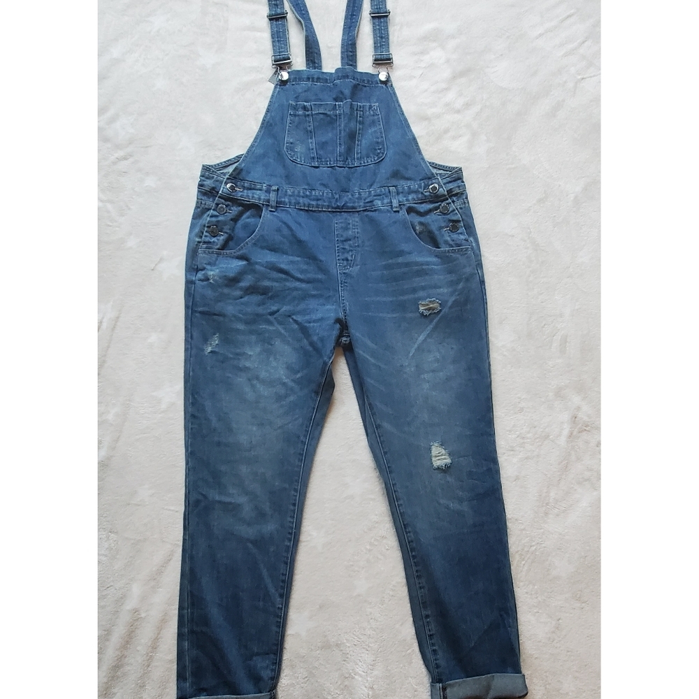 New City chic denim overalls jean over it all cotton size 14 boyfriend fit - Picture 4 of 13